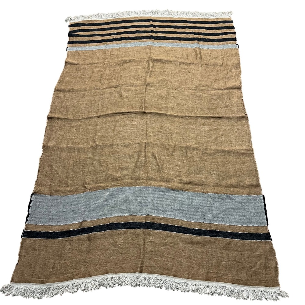 Libeco Belgian Linen Nairobi Fouta Throw Striped Fringe NWOT 48 x 80"